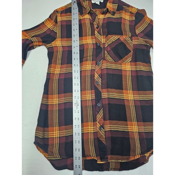 beachlunchlounge plaid button down long sleeve flannel shirt women's XS - Picture 7 of 8